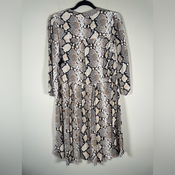 Maeve Anthropologie Women's Sz S Juno Tan Python Snake Print Dress 3/4 Sleeve - Picture 6 of 15